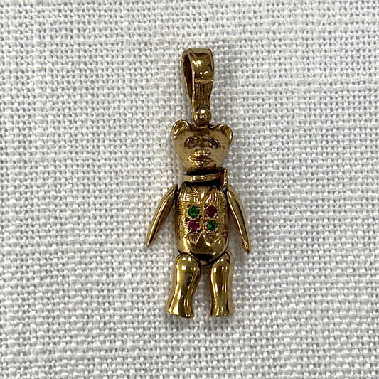 Floppy Articulated Gold Teddy Bear Pendant