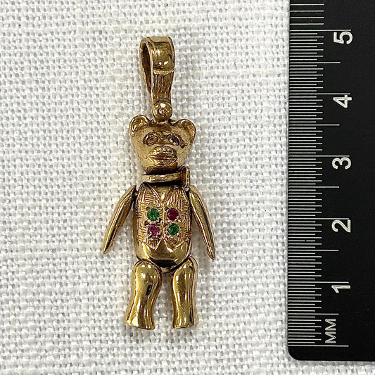 Floppy Articulated Gold Teddy Bear Pendant