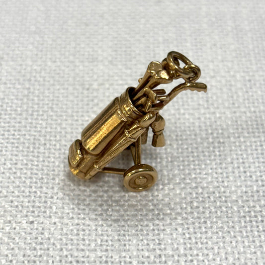 Golf Bag on Wheels with Clubs Gold Charms