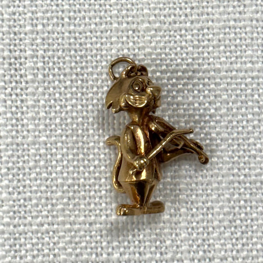 Cat Playing the Violin Gold Charm