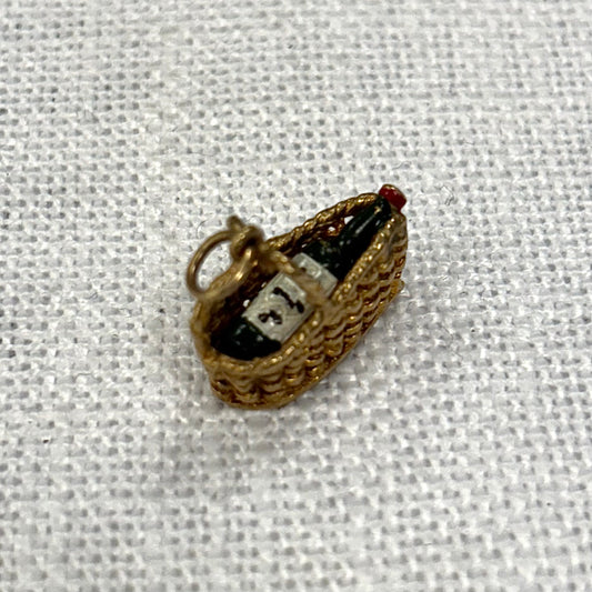 Champagne Bottle in Basket Gold Charm