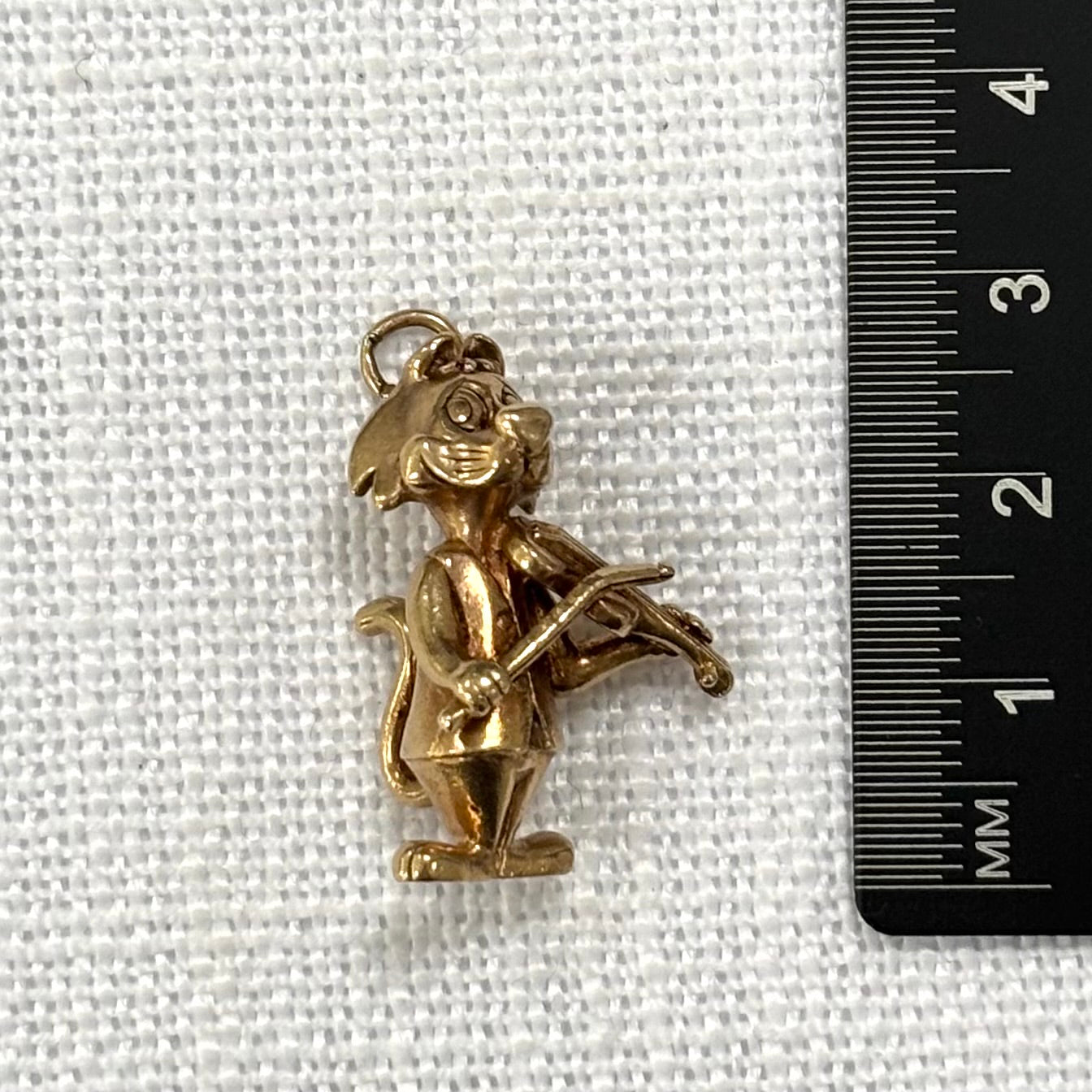 Cat Playing the Violin Gold Charm