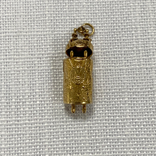 Jewish Torah Scrolls Gold Charm With Ten Commandments