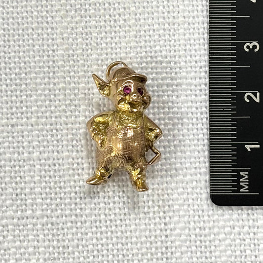 Little Pig with Red Eyes Gold Charm