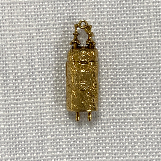 Jewish Torah Scrolls Gold Charm With Ten Commandments