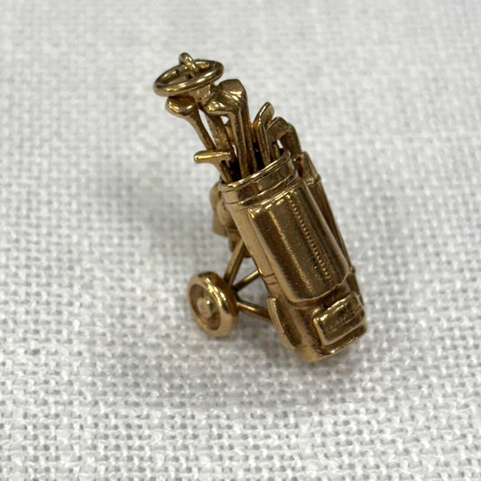 Golf Bag on Wheels with Clubs Gold Charms