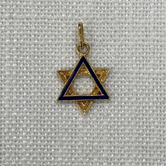 Star of David Jewish Enamelled Gold Pendant