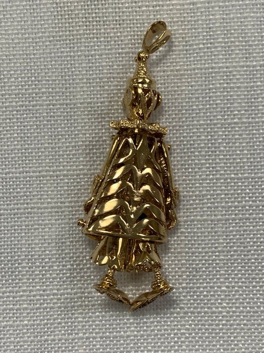 Fully articulated gold floppy clown pendant