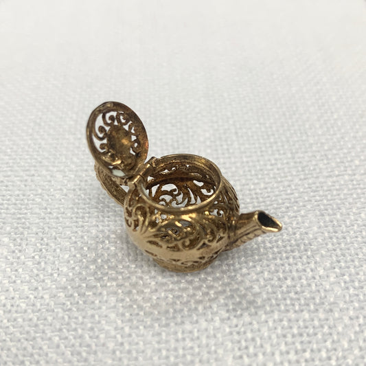 Ornate Tea Pot with Opening Lid Charm Pendant