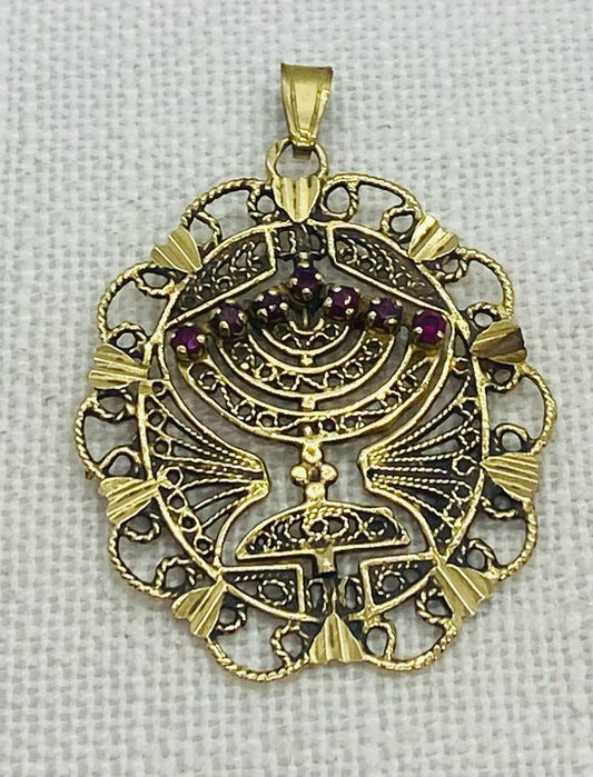 Jewish Menorah Spinning Gold Pendant