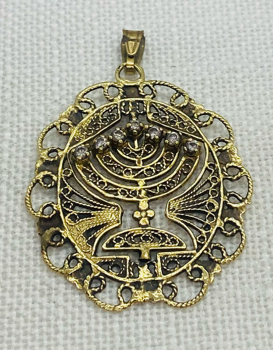 Jewish Menorah Spinning Gold Pendant