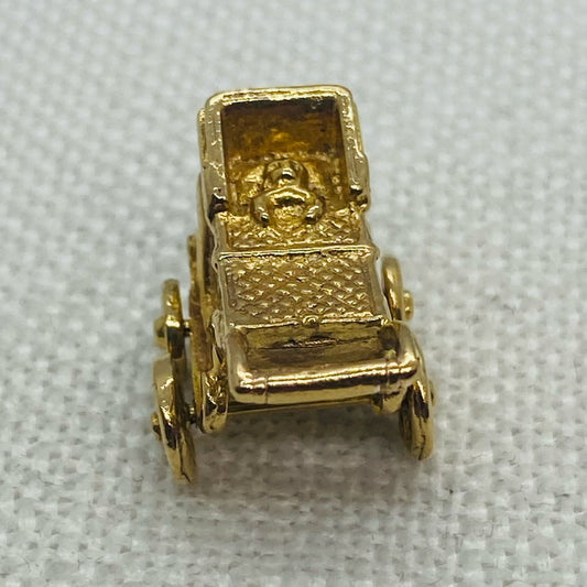 Baby in Carriage Articulated Gold Charm Pendant