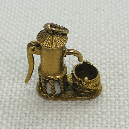 Antique Style Hand Water Pump Vintage Gold Charm