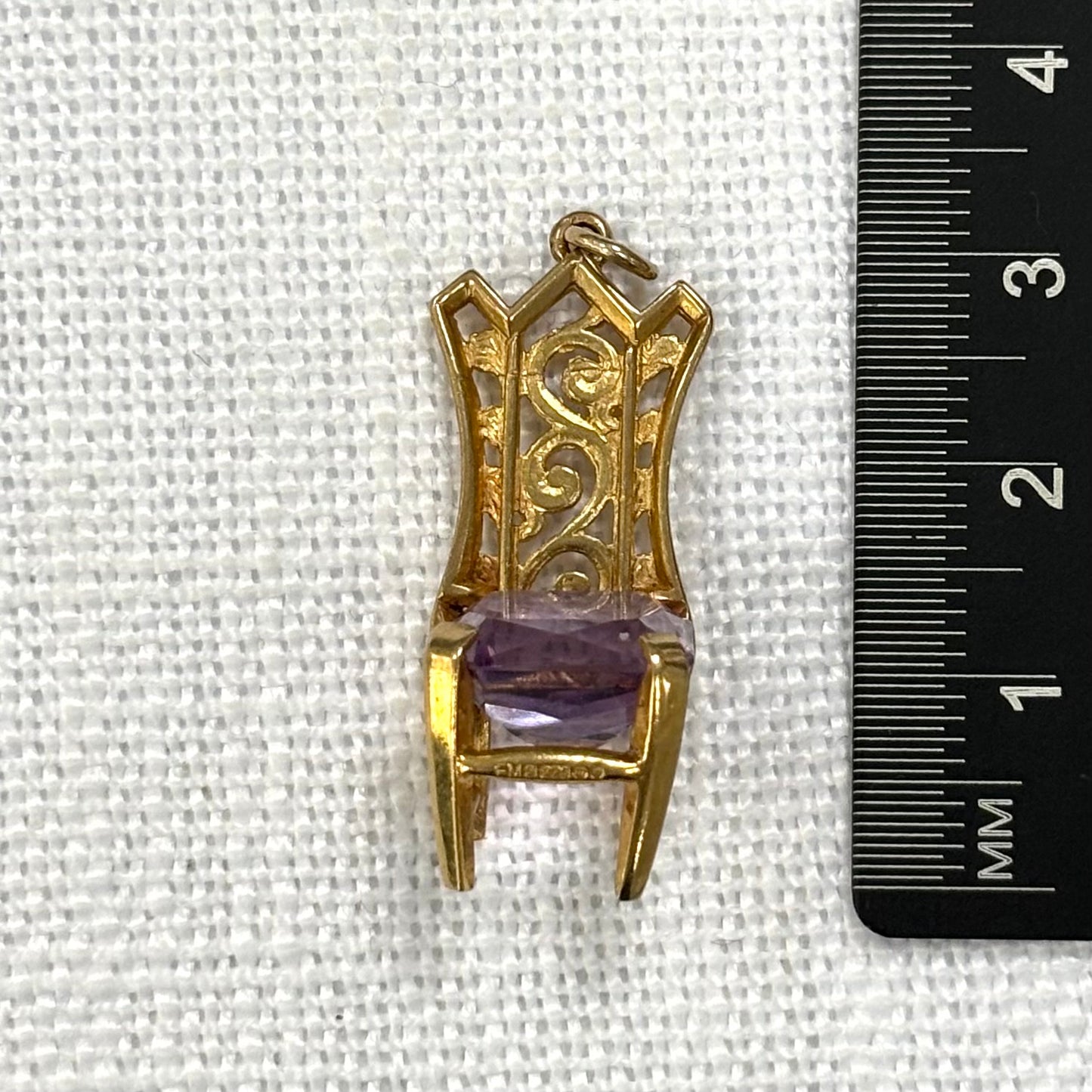 Ornate Chair with Amethyst Seat Gold Charm