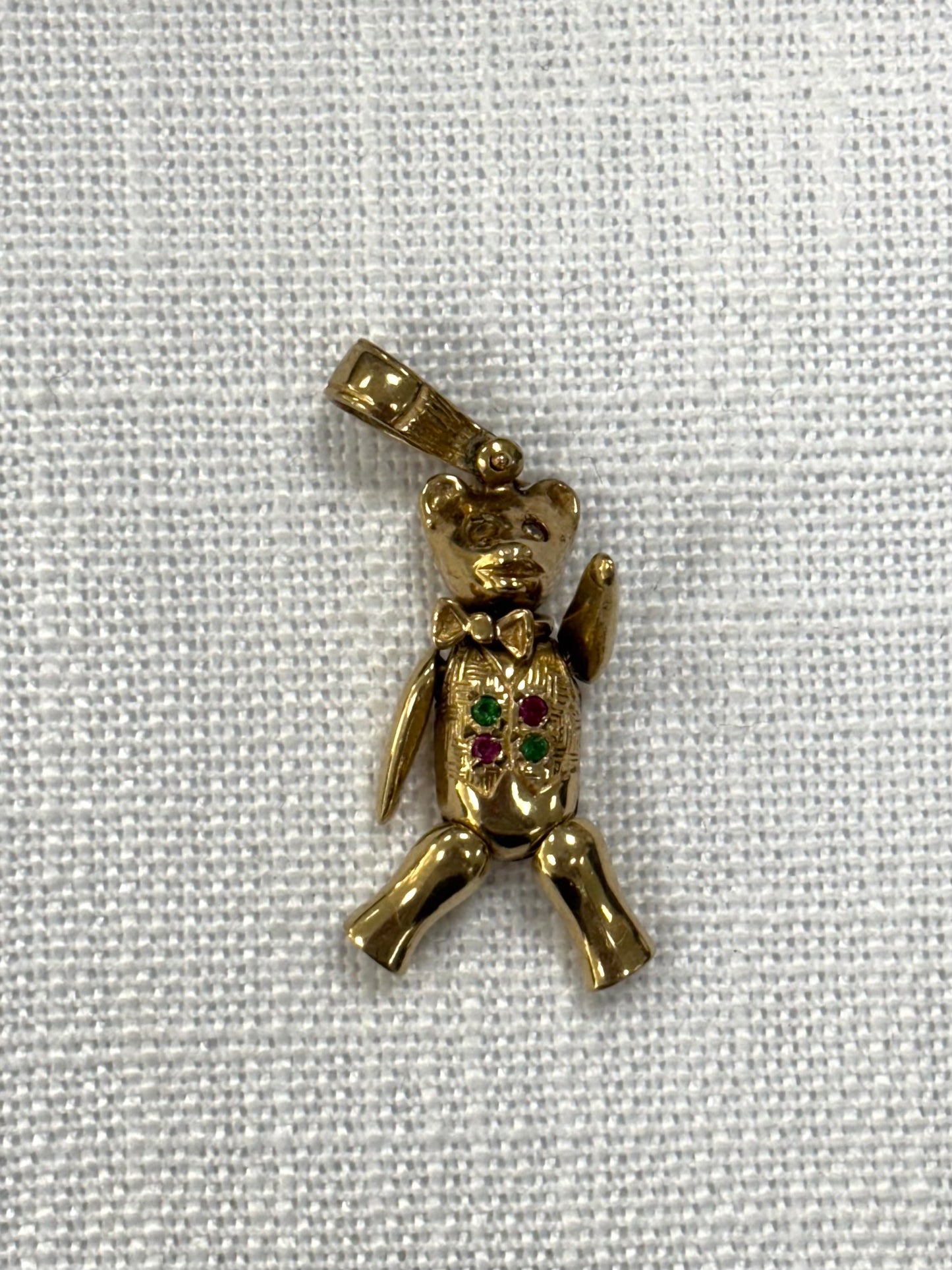 Floppy Articulated Gold Teddy Bear Pendant