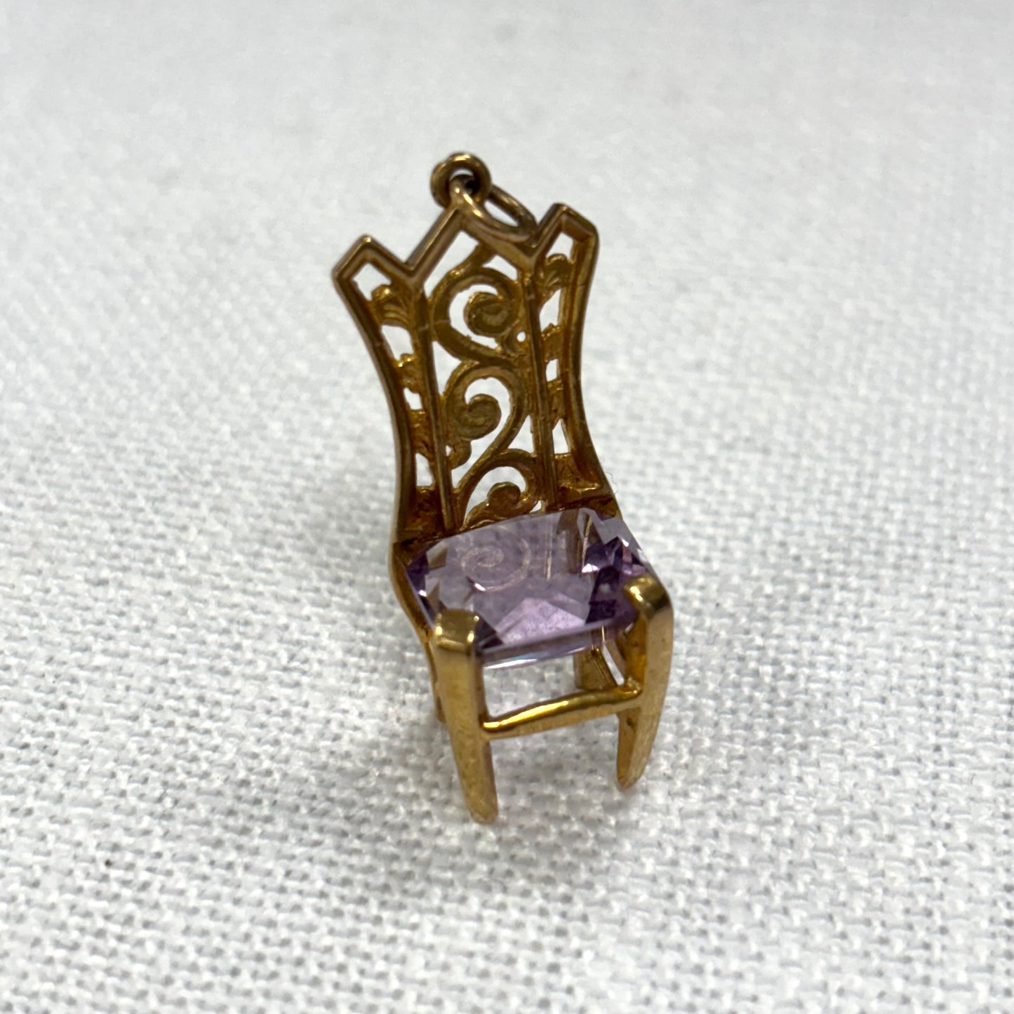 Ornate Chair with Amethyst Seat Gold Charm