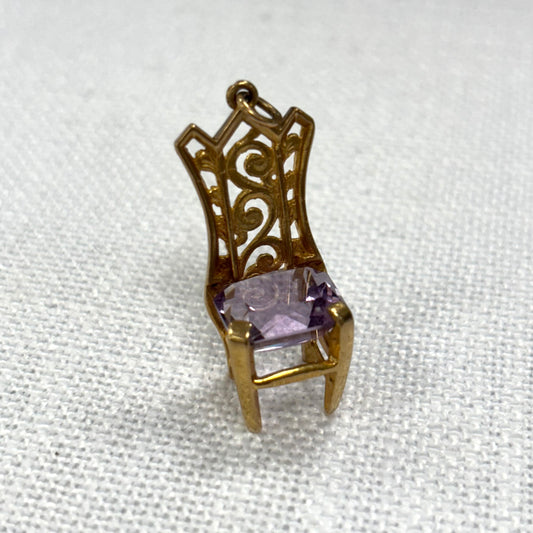 Ornate Chair with Amethyst Seat Gold Charm