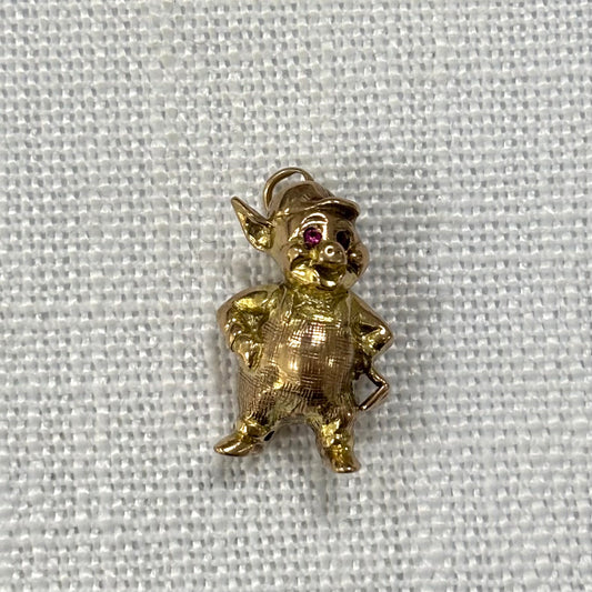 Little Pig with Red Eyes Gold Charm