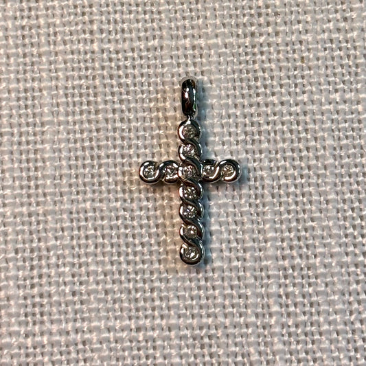 Diamond Bubble White Gold Cross Pendant