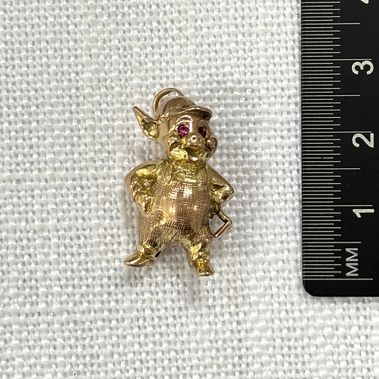Little Pig with Red Eyes Gold Charm