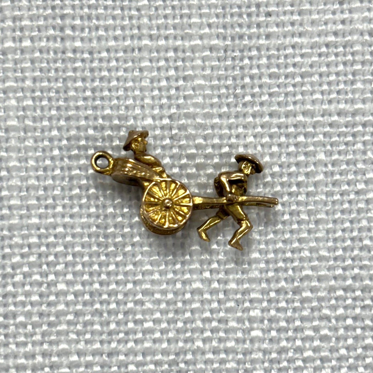 Man Pulling Rickshaw Gold Charm Pendant