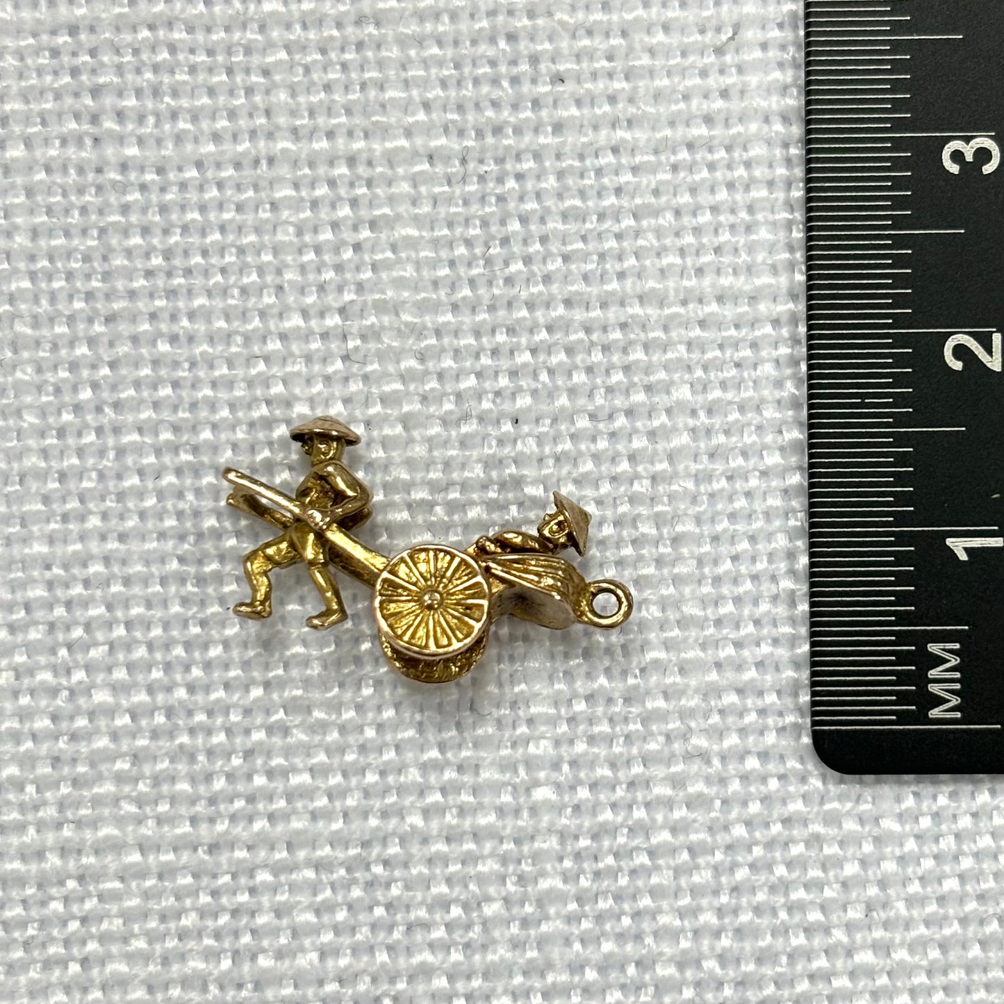 Man Pulling Rickshaw Gold Charm Pendant