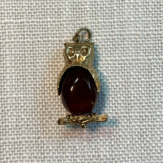 Owl on Branch Gold Charm