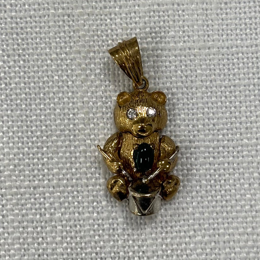 Teddy Bear Playing Drums Gold Pendant