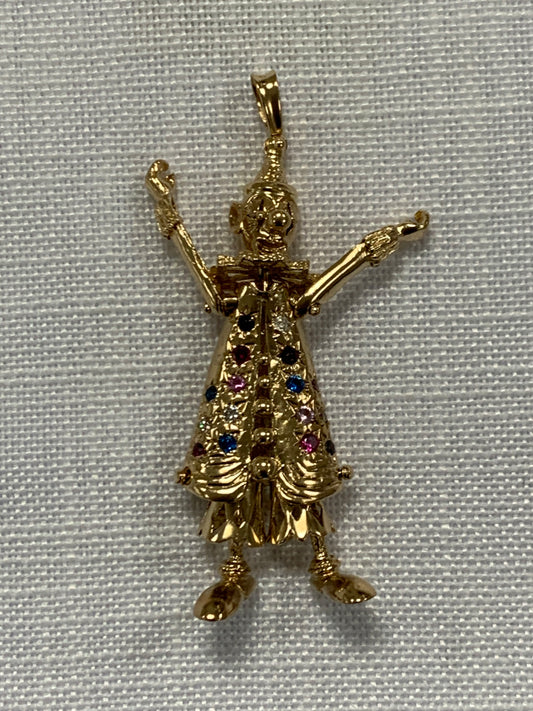Fully articulated gold floppy clown pendant