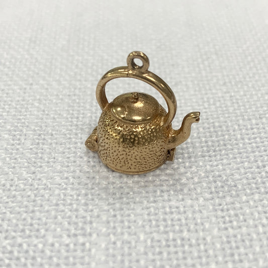 Articulated Gold Kettle with Fish Charm Pendant