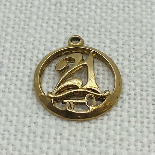 Happy Birthday 21 Gold Circular Charm Pendant