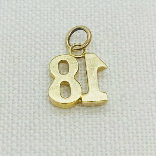 Number 18 Gold Charm Pendant