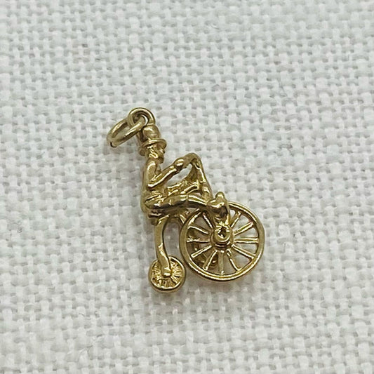 Man on Bike Bicycle Vintage Gold Charm Pendant