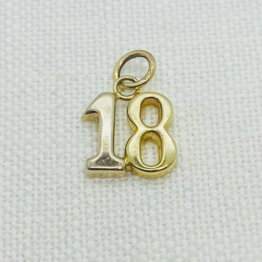 Number 18 Gold Charm Pendant