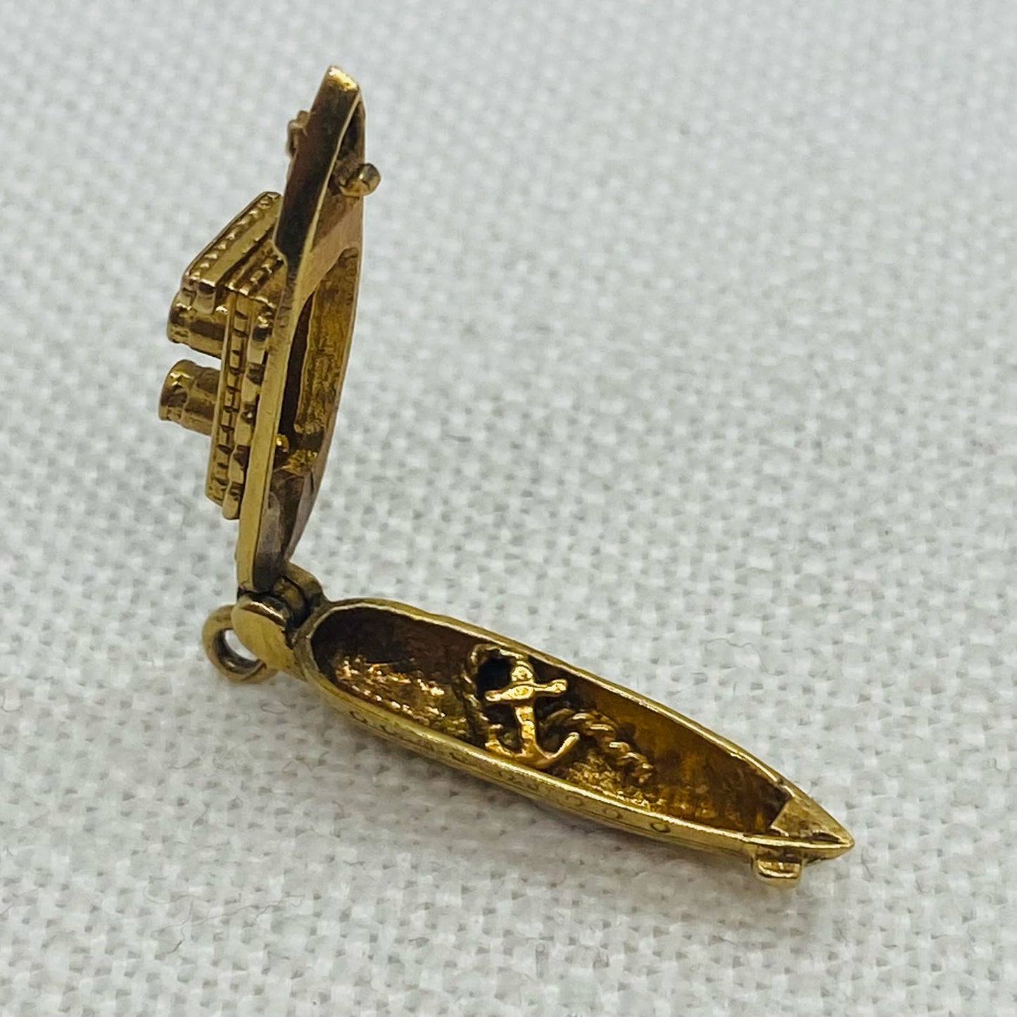 Cruise Liner with Hidden Anchor Within Vintage Gold Articulated Charm