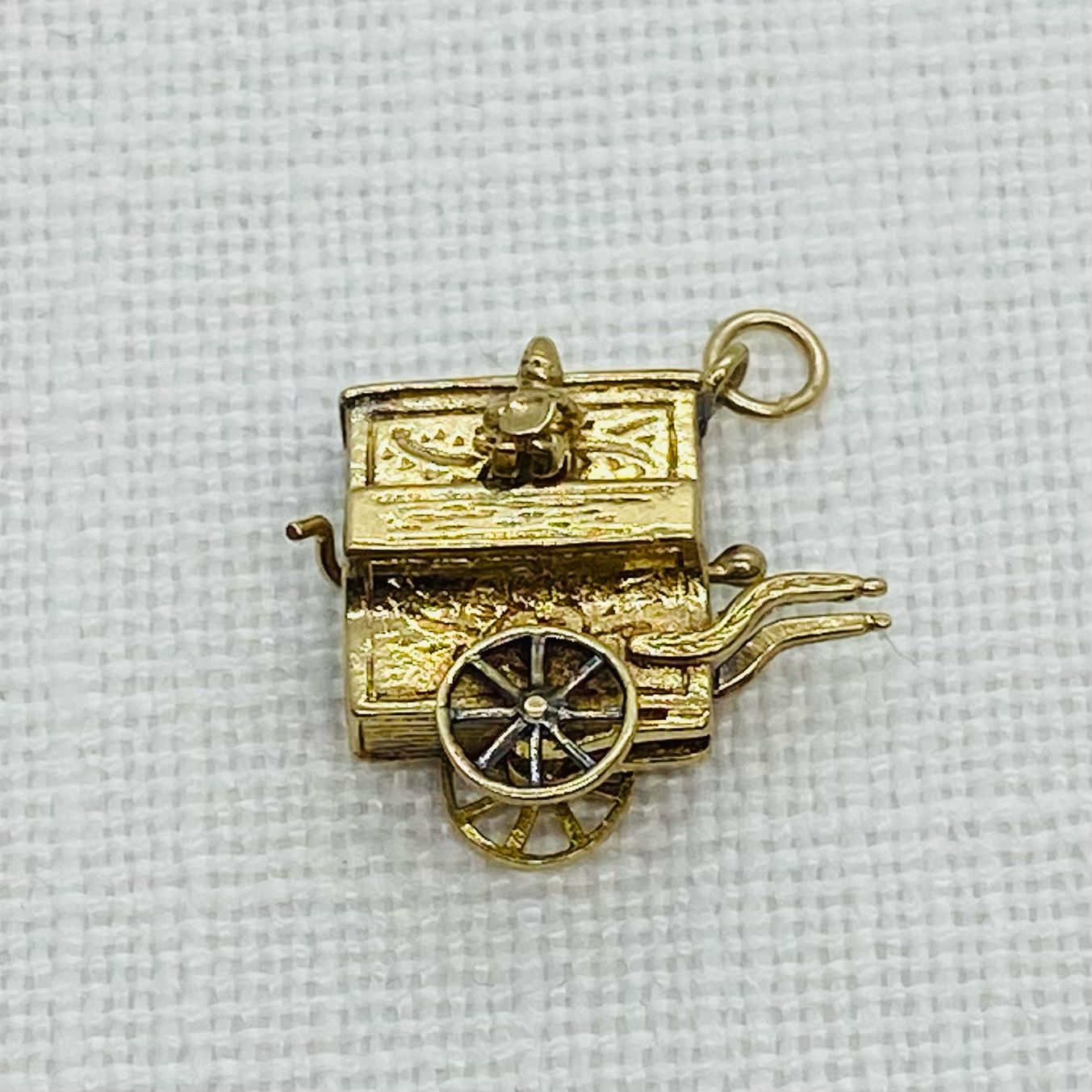 Piano In Wheelbarrow Vintage Gold Charm