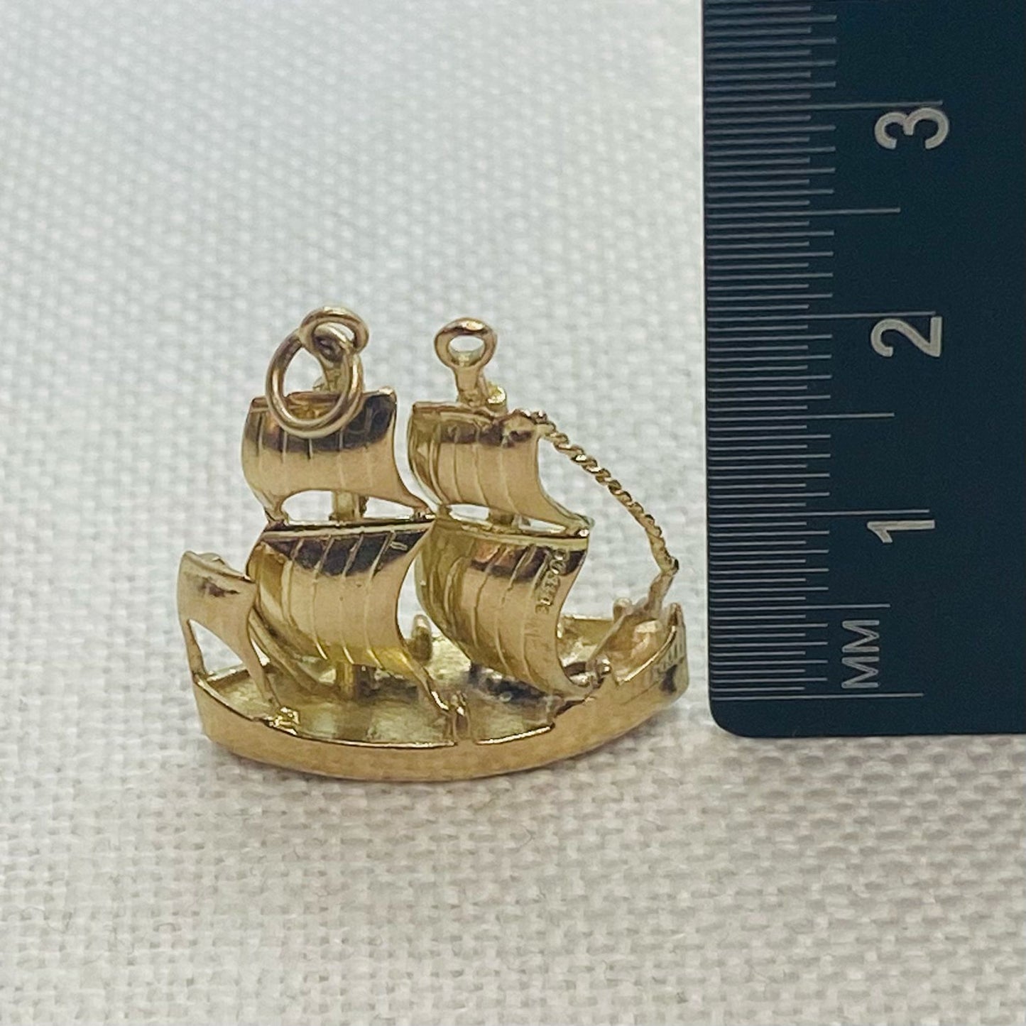 Viking Sail Boat Ship Vintage Gold Charm Pendant