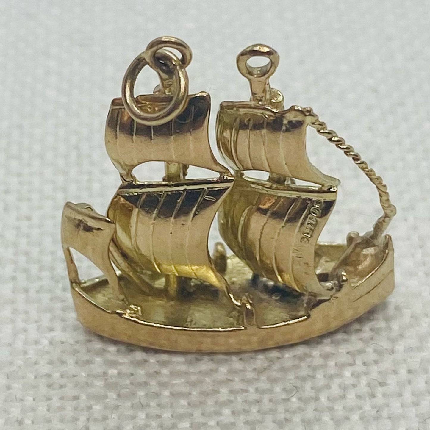 Viking Sail Boat Ship Vintage Gold Charm Pendant