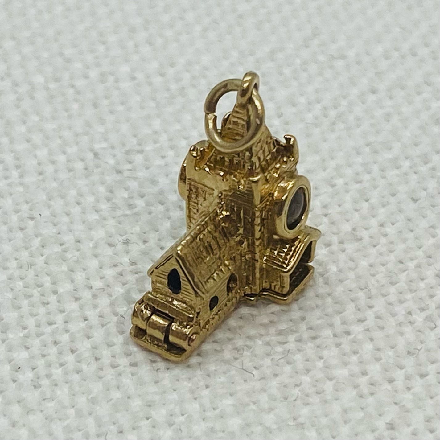 Church Wedding with Bride and Groom Articulated Vintage Gold Charm Pendant