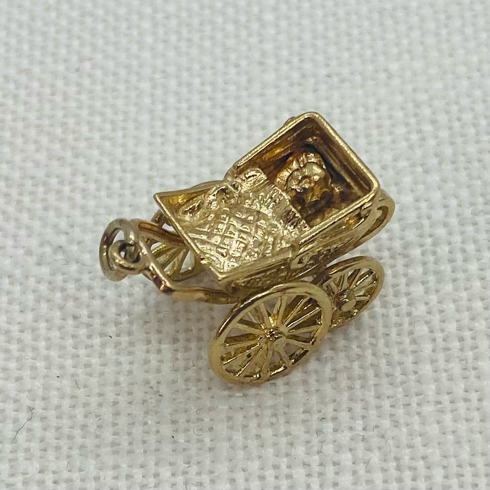 Baby in Vintage Gold Pram Charm Pendant