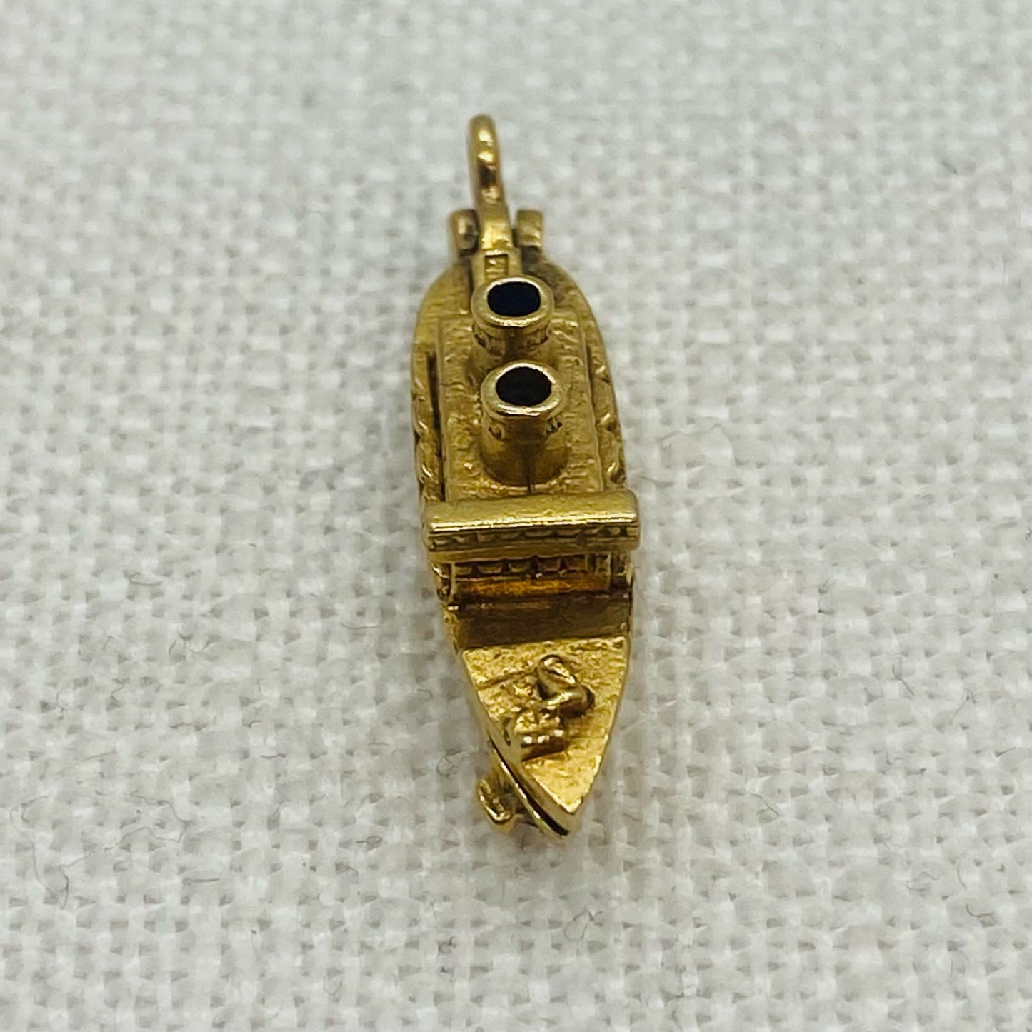 Cruise Liner with Hidden Anchor Within Vintage Gold Articulated Charm