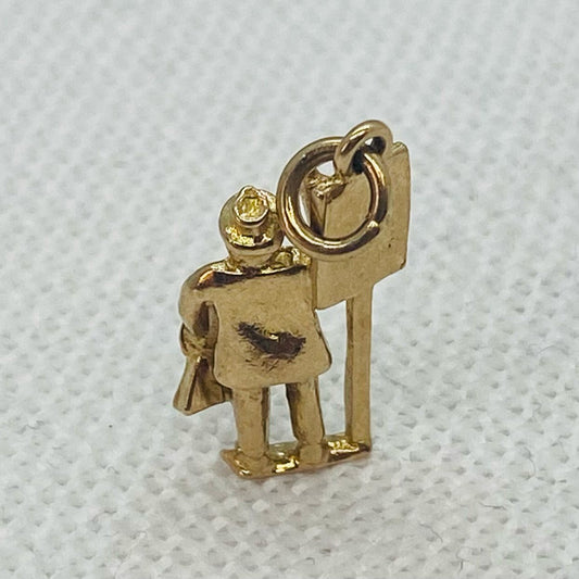 Man Hailing Bus or Taxi Vintage Gold Charm Pendant