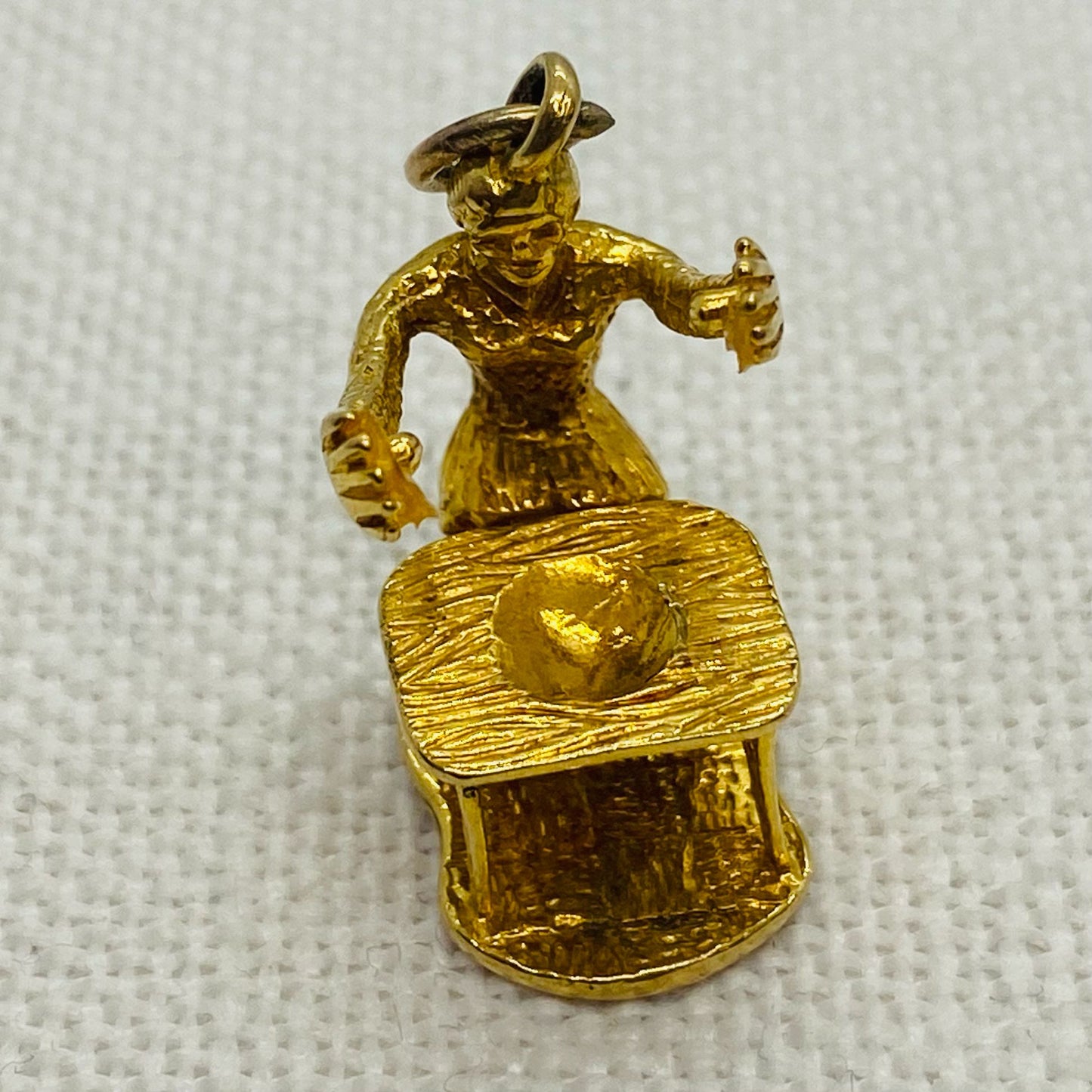 Person Sitting at Desk Vintage Gold Charm Pendant