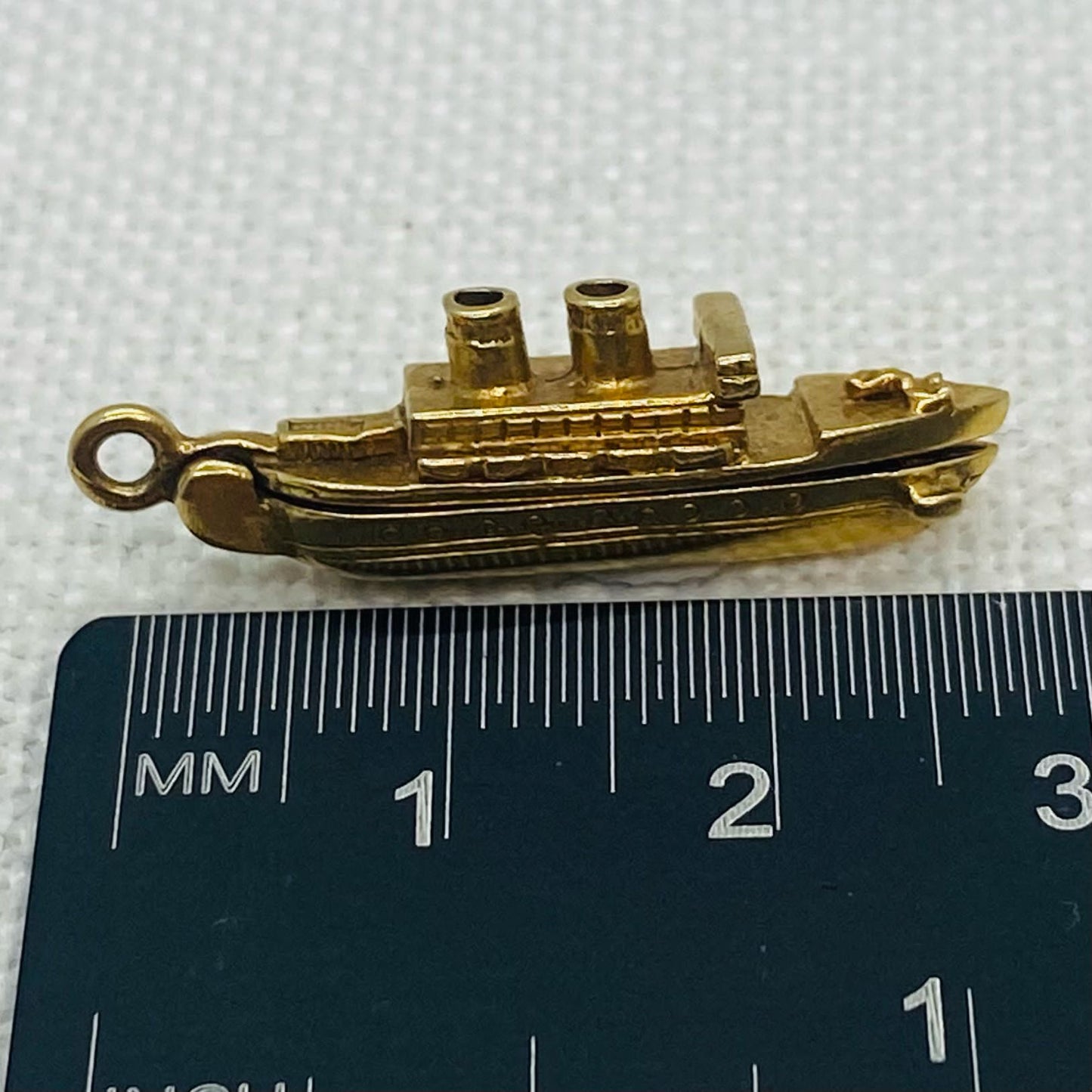 Cruise Liner with Hidden Anchor Within Vintage Gold Articulated Charm