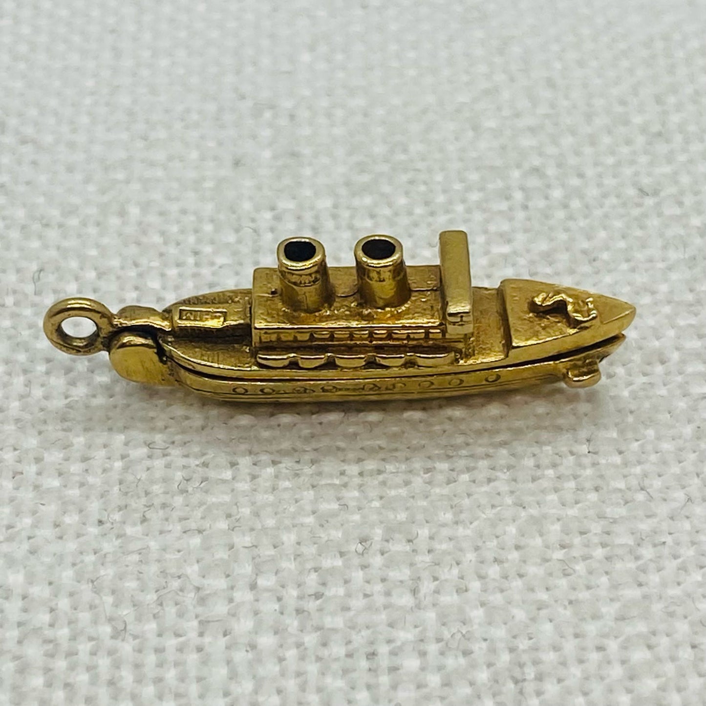 Cruise Liner with Hidden Anchor Within Vintage Gold Articulated Charm