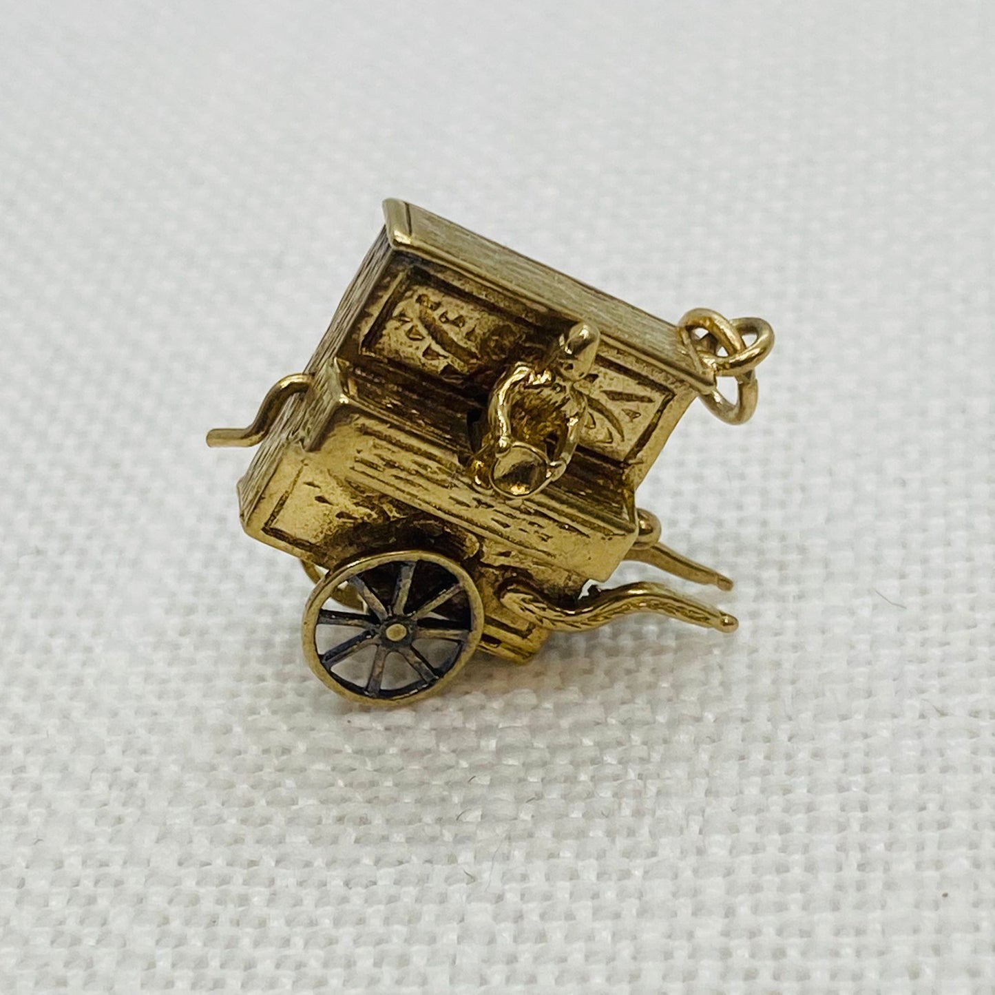 Piano In Wheelbarrow Vintage Gold Charm