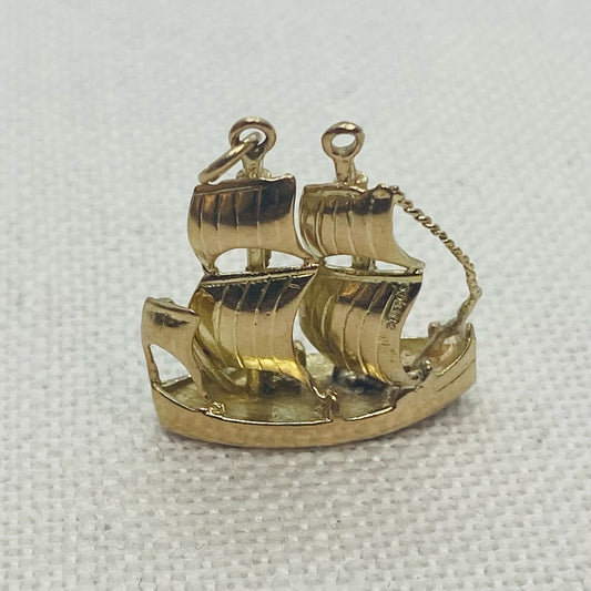 Viking Sail Boat Ship Vintage Gold Charm Pendant