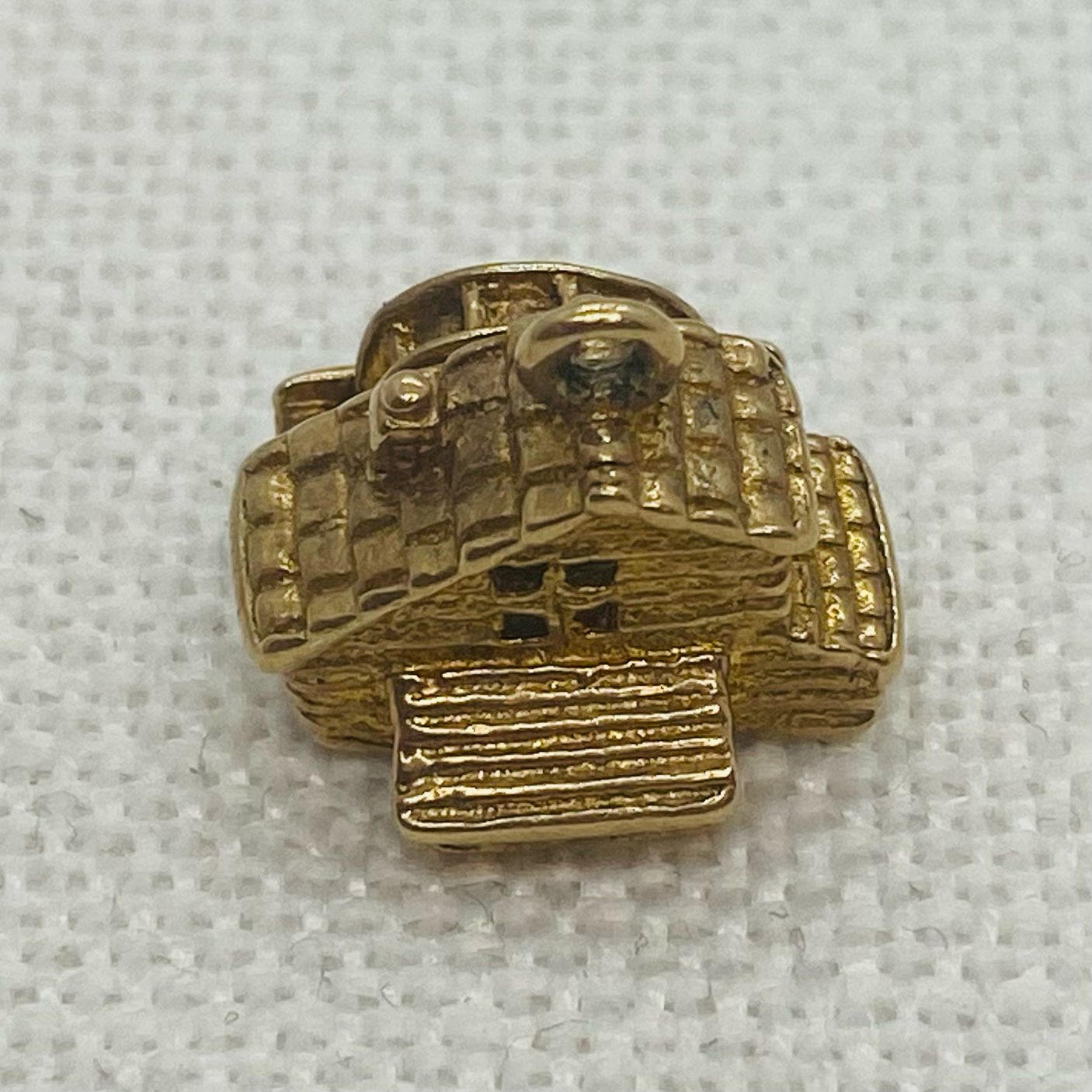 Old Building with Water Wheel Vintage Gold Charm Pendant