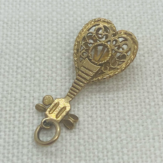 South American Style Gold Banjo or Guitar Vintage Gold Charm