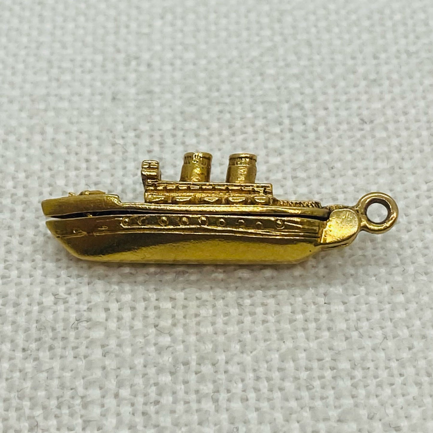 Cruise Liner with Hidden Anchor Within Vintage Gold Articulated Charm